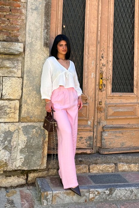 PANTALLONA NJE NGJYRESHE TE GJERA PER FEMRA NE NGJYRE ROZE - 3