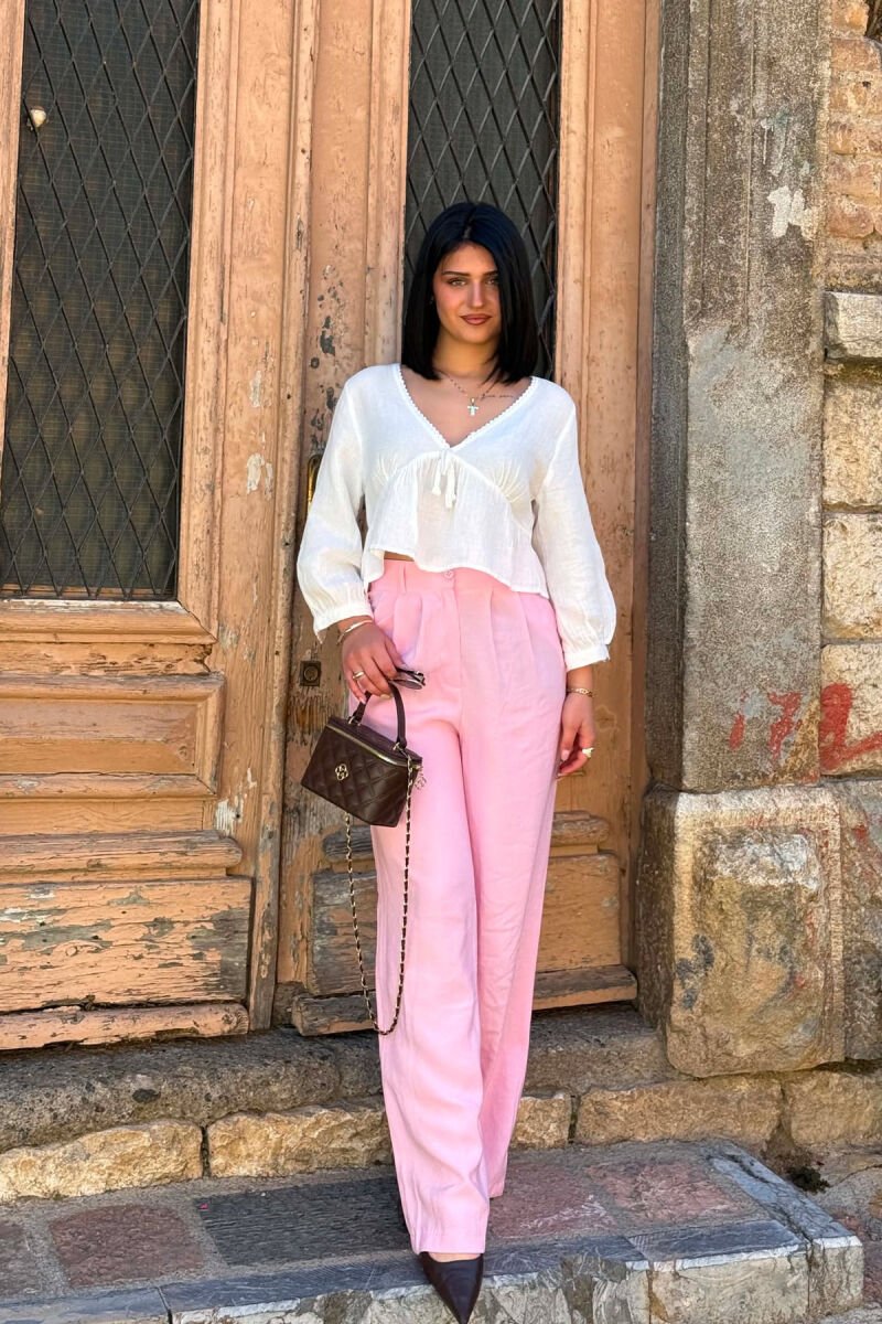 PANTALLONA NJE NGJYRESHE TE GJERA PER FEMRA NE NGJYRE ROZE - 4