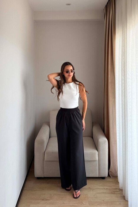 PANTALLONA NJE NGJYRESHE ME BEL ELASTIK PER FEMRA NE NGJYRE TE ZEZE - KLAUDIO FASHION