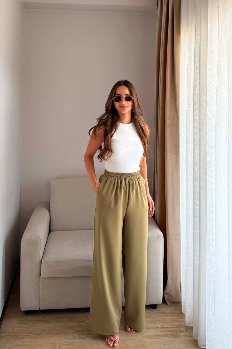 PANTALLONA NJE NGJYRESHE ME BEL ELASTIK PER FEMRA NE NGJYRE ULLI - KLAUDIO FASHION