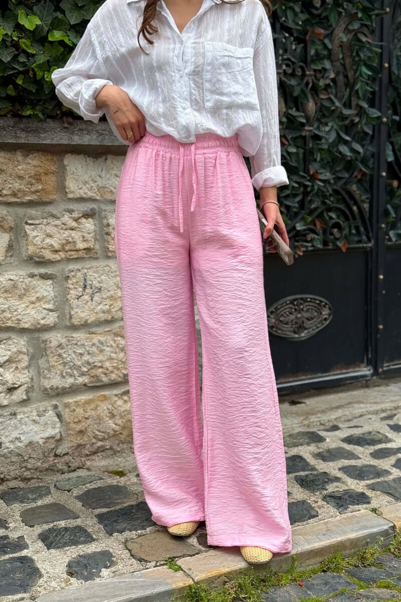 PANTALLONA NJËNGJYRËSHE ELASTIKE NË BELI PËR FEMRA NË NGJYRE ROZE - 2