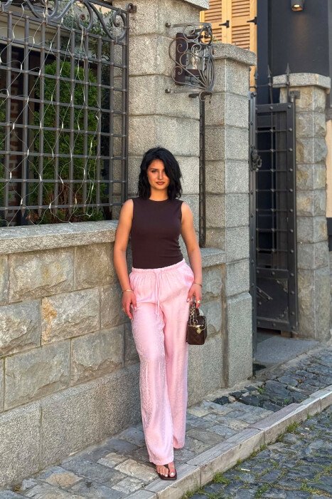 ONE COLOR SHINY WOMAN TROUSERS PINK/ROZE - 7