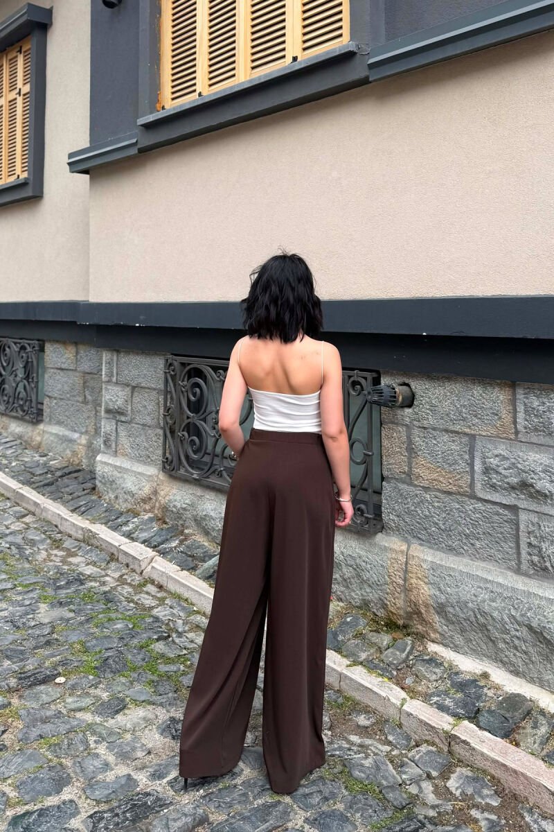PANTALLONA TE GJERA ME BEL GJYSME ELASTIK PER FEMRA NE NGJYRE KAFE - 3
