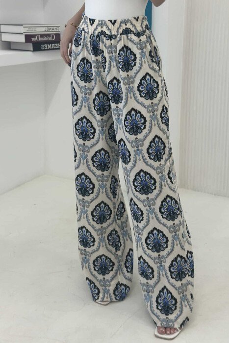 PANTALLONA TË GJERA ME DIZAJNE ABSTRAKTE PËR FEMRA NË NGJYRËN BLU - 3