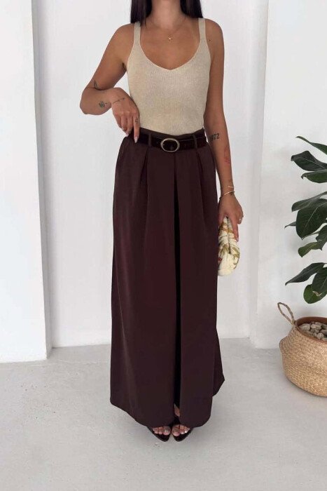 PANTALLONA TE GJERA ME RRIP NJE NGJYRESHE PER FEMRA NE NGJYRE KAFE - KLAUDIO FASHION