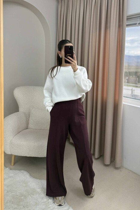 PANTALONA TE GJERA NJE NGJYRESHE ME BEL ELASTIK PER FEMRA NE NGJYRE VISHNJE TE ERRET - 2