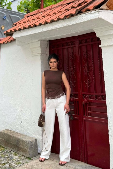 PANTALLONA TE GJERA NJENGJYRESHE PER FEMRA NE NGJYREN E BARDHE - KLAUDIO FASHION