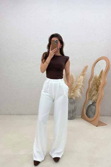 PANTALLONA TE GJERA NJE NGJYRESHE PER FEMRA NE NGJYRE TE BARDHE - KLAUDIO FASHION