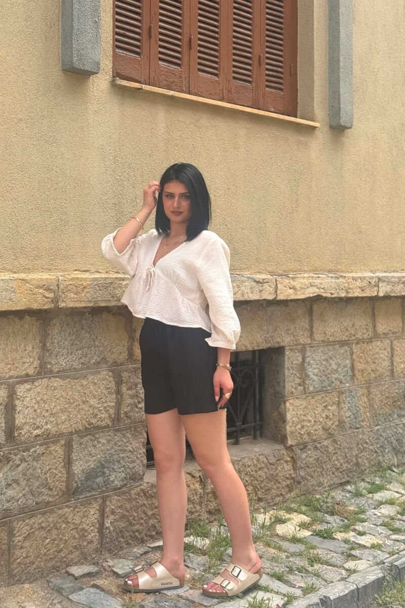 PANTALLONA TE SHKURTRA ME BEL ELASTIK PER FEMRA NE NGJYRE TE ZEZE - 5