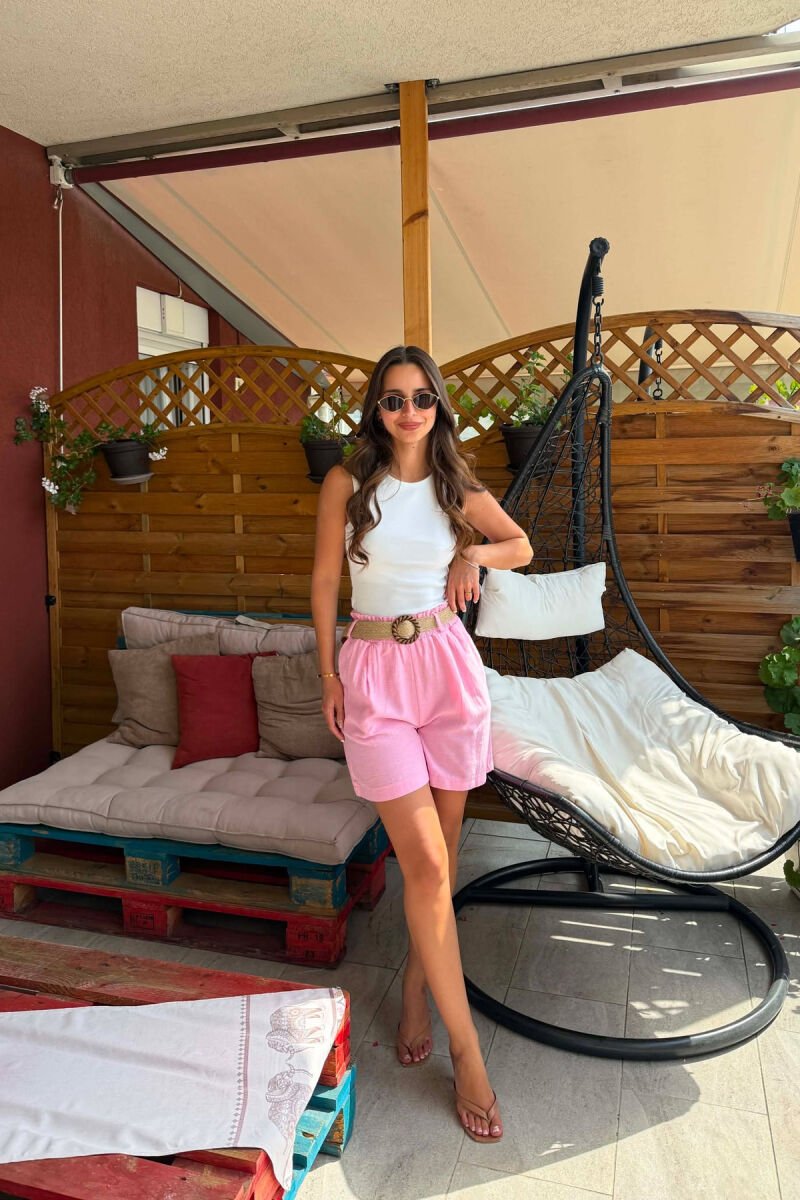 PANTALLONA TE SHKURTRA ME DETAJIN E RRIPIT PER FEMRA NE NGJYRE ROZE - 5