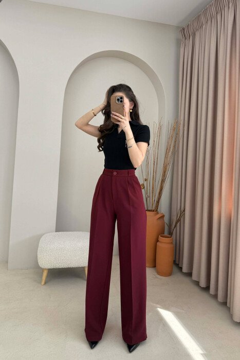 PANTALLONA TE THJESHTA NJE NGJYRESHE PER FEMRA NE NGJYRE VISHNJE - KLAUDIO FASHION