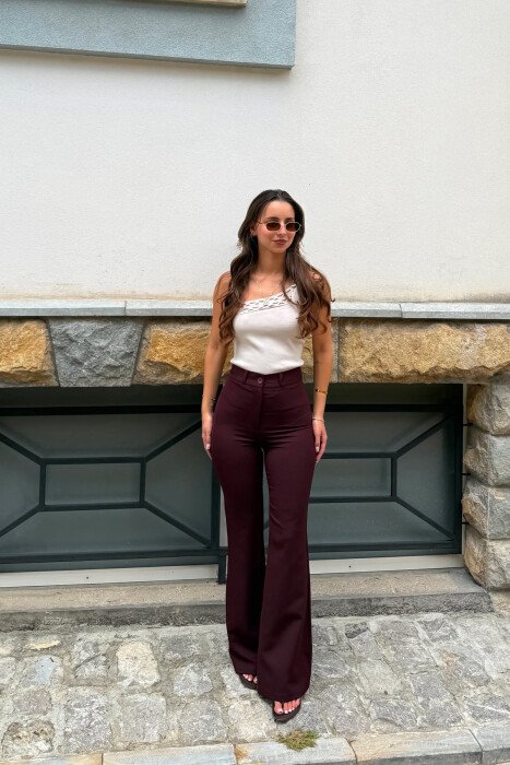 PANTALLONA TE THJESHTA NJE NGJYRESHE PER FEMRA NE NGJYRE VISHNJE - KLAUDIO FASHION