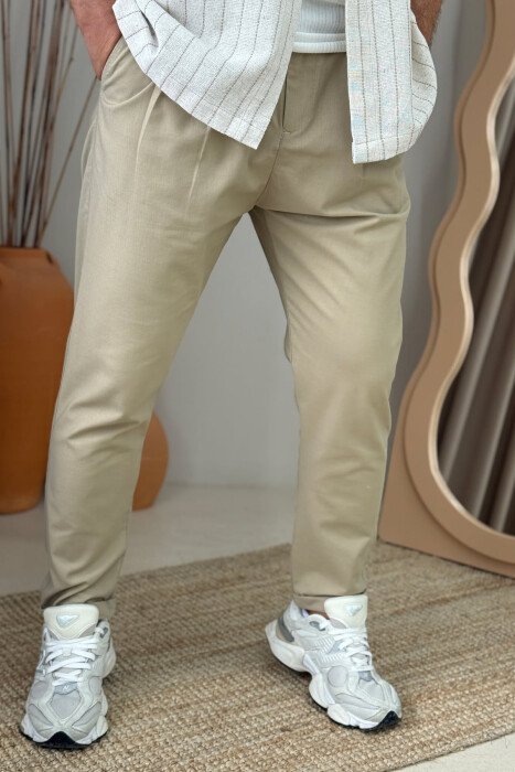 PANTALLONA TË THJESHTA NJË NGJYRËSHE PËR MESHKUJ NË NGJYRË BEZHË - 4