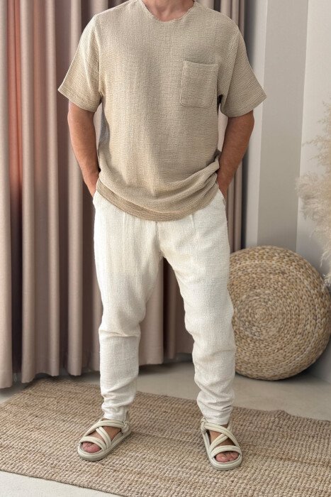 PANTALLONA TË THJESHTA NJË NGJYRËSHE PËR MESHKUJ NË NGJYRËN KREM - KLAUDIO FASHION