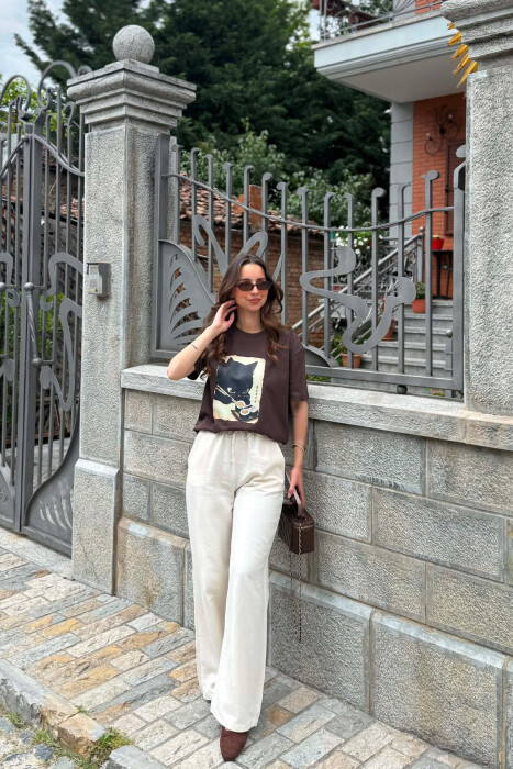 PANTALLONA TË THJESHTA PËR FEMRA NË NGJYRËN KREM - KLAUDIO FASHION