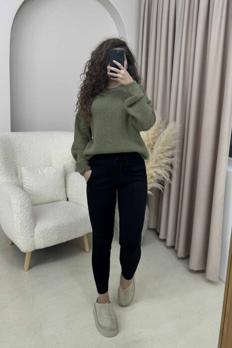 PANTALLONA TË THURRURA NJË NGJYRËSHE ME LIDHËSE PËR FEMRA NË NGJYRË TË ZEZË - 2