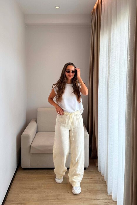 PANTALLONA TE THJESHTA PER FEMRA NE NGJYRE KREM - KLAUDIO FASHION