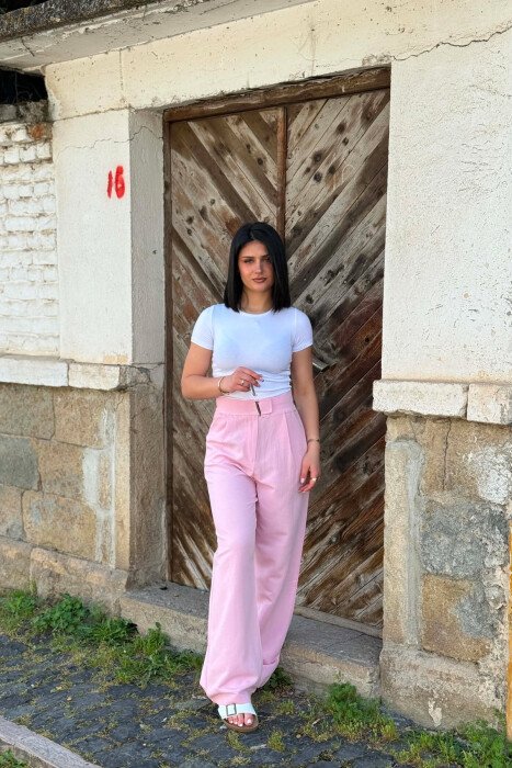 PANTALLONA NJE NGJYRESHE LINO PER FEMRA NE NGJYRE ROZE - 5