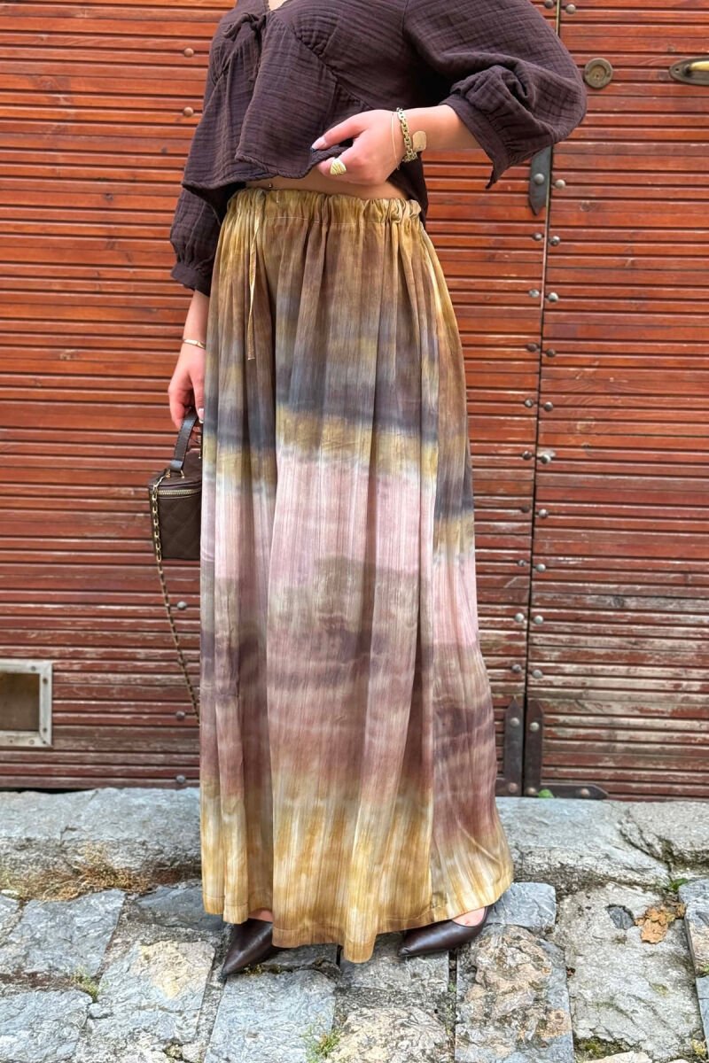 PANTALONA TE GJERA ME DIZENJO TE NDRYSHME PER FEMRA NE NGJYRE MUSTARDE - 5