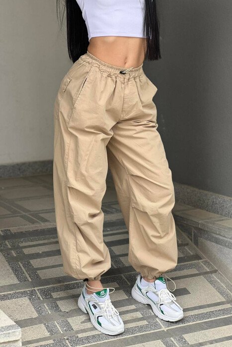 PARACHUTE PANTS WOMAN BEIGE/BEZHE - KLAUDIO FASHION