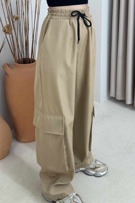 PARACHUTE SIDE POCKETS WOMEN TROUSERS BEIGE/BEZHE - 5
