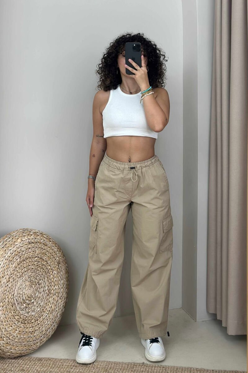 PARACHUTE SIDE POCKETS WOMEN TROUSERS BEIGE/BEZHE - 1