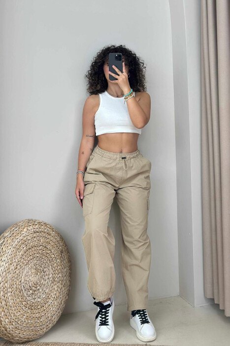 PARACHUTE SIDE POCKETS WOMEN TROUSERS BEIGE/BEZHE - 4