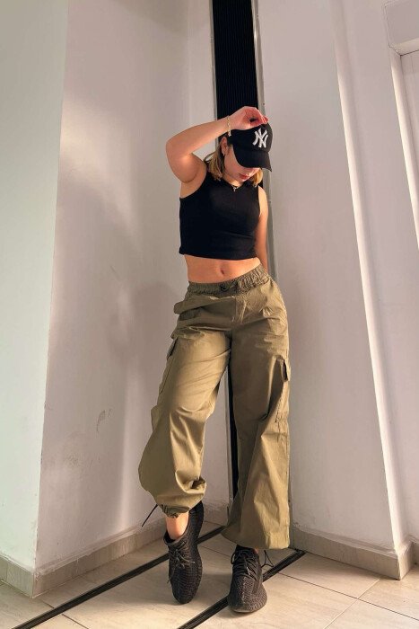 PARACHUTE SIDE POCKETS WOMEN TROUSERS GREEN/JESHILE - 1
