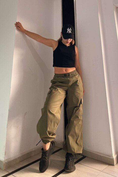 PARACHUTE SIDE POCKETS WOMEN TROUSERS GREEN/JESHILE - 2