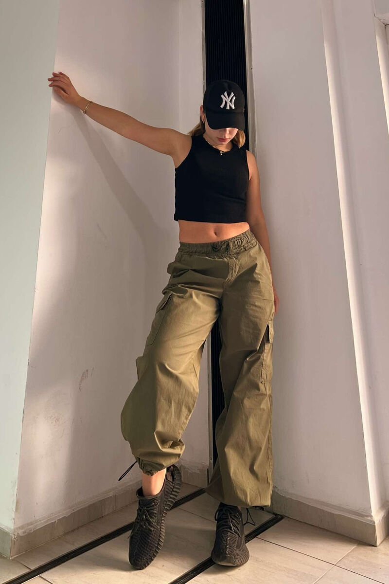 PARACHUTE SIDE POCKETS WOMEN TROUSERS GREEN/JESHILE - 2