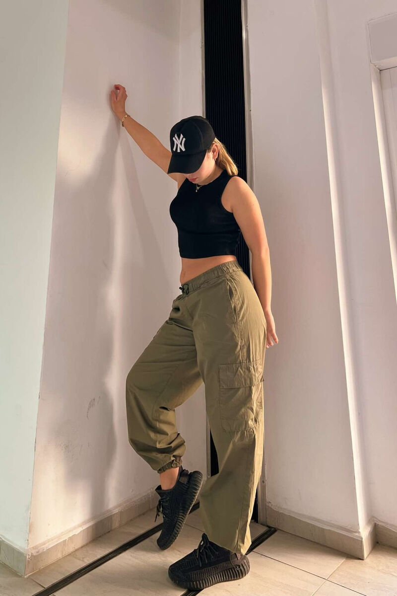PARACHUTE SIDE POCKETS WOMEN TROUSERS GREEN/JESHILE - 3