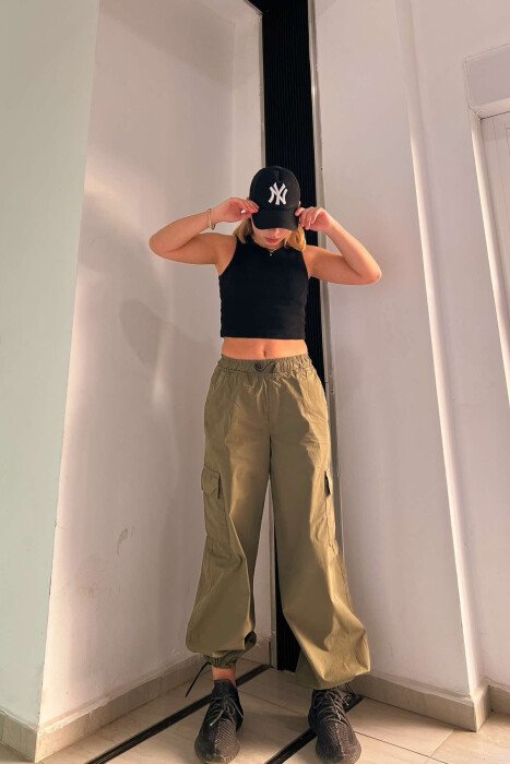PARACHUTE SIDE POCKETS WOMEN TROUSERS GREEN/JESHILE - 5