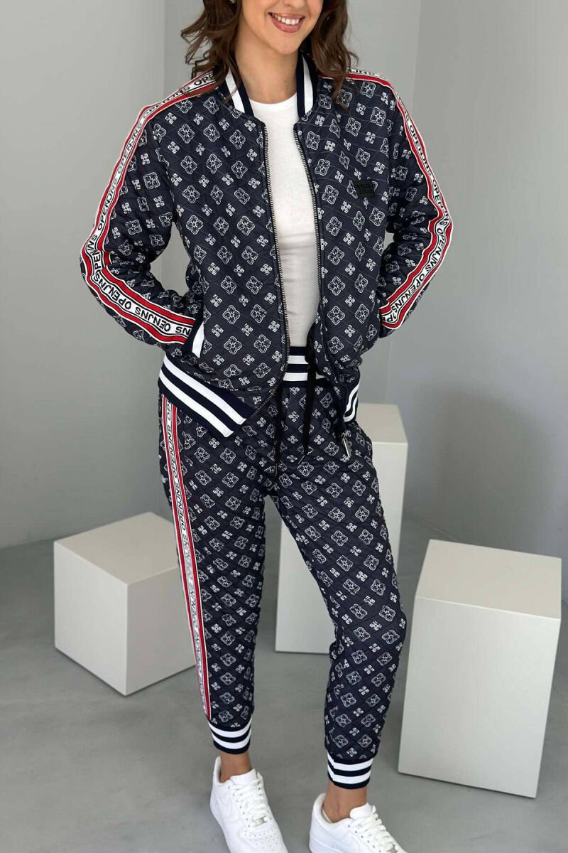 PATTERN DESIGN JACKET+JOGGERS WOMEN SET DARK BLUE/BEE - 5