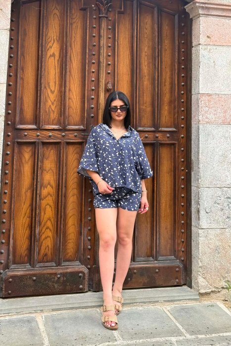 PATTERN SHIRT + SHORTS WOMAN SET BLUE/BLU - KLAUDIO FASHION