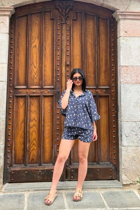 PATTERN SHIRT + SHORTS WOMAN SET BLUE/BLU - 2