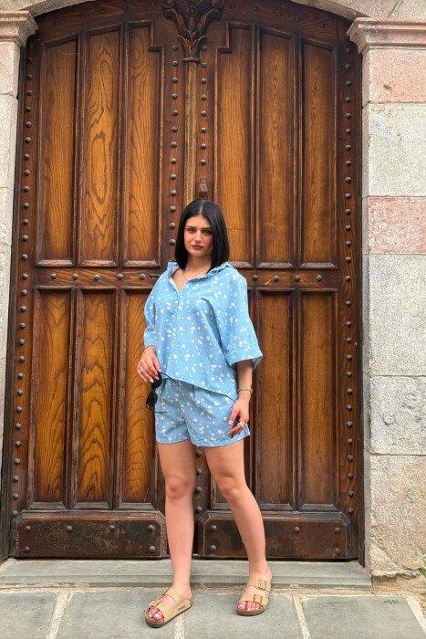 PATTERN SHIRT + SHORTS WOMAN SET LIGHTBLUE/BZ - 2