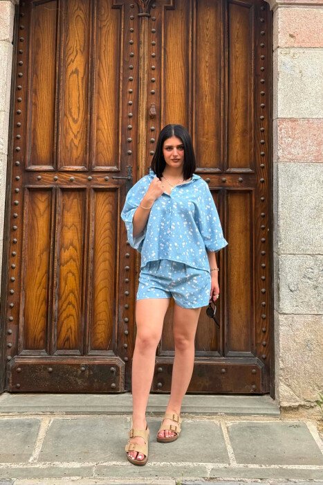 PATTERN SHIRT + SHORTS WOMAN SET LIGHTBLUE/BZ - 6
