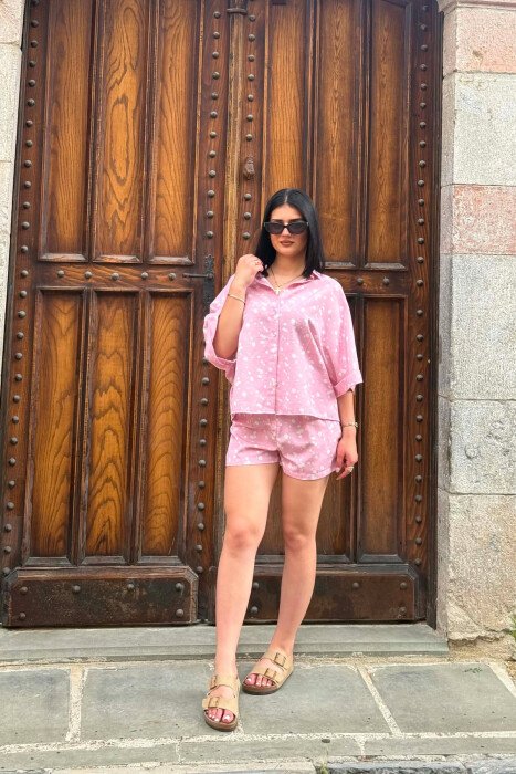 PATTERN SHIRT + SHORTS WOMAN SET PINK/ROZE - KLAUDIO FASHION