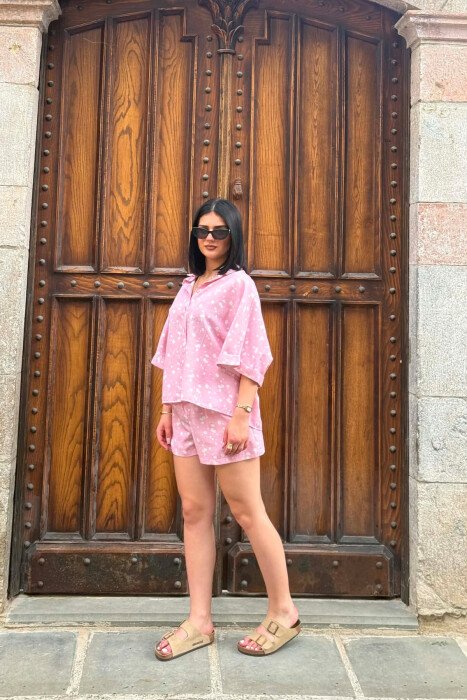 PATTERN SHIRT + SHORTS WOMAN SET PINK/ROZE - 2