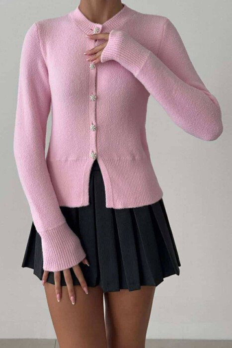 PEARL BUTTONS WOMEN CARDIGAN PINK/ROZE - KLAUDIO FASHION