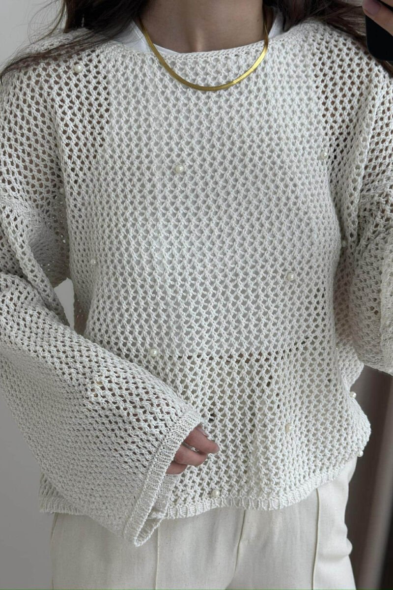 PEARLS ONE COLOR WOMAN SWEATSHIRT BEIGE/BEZHE - 3