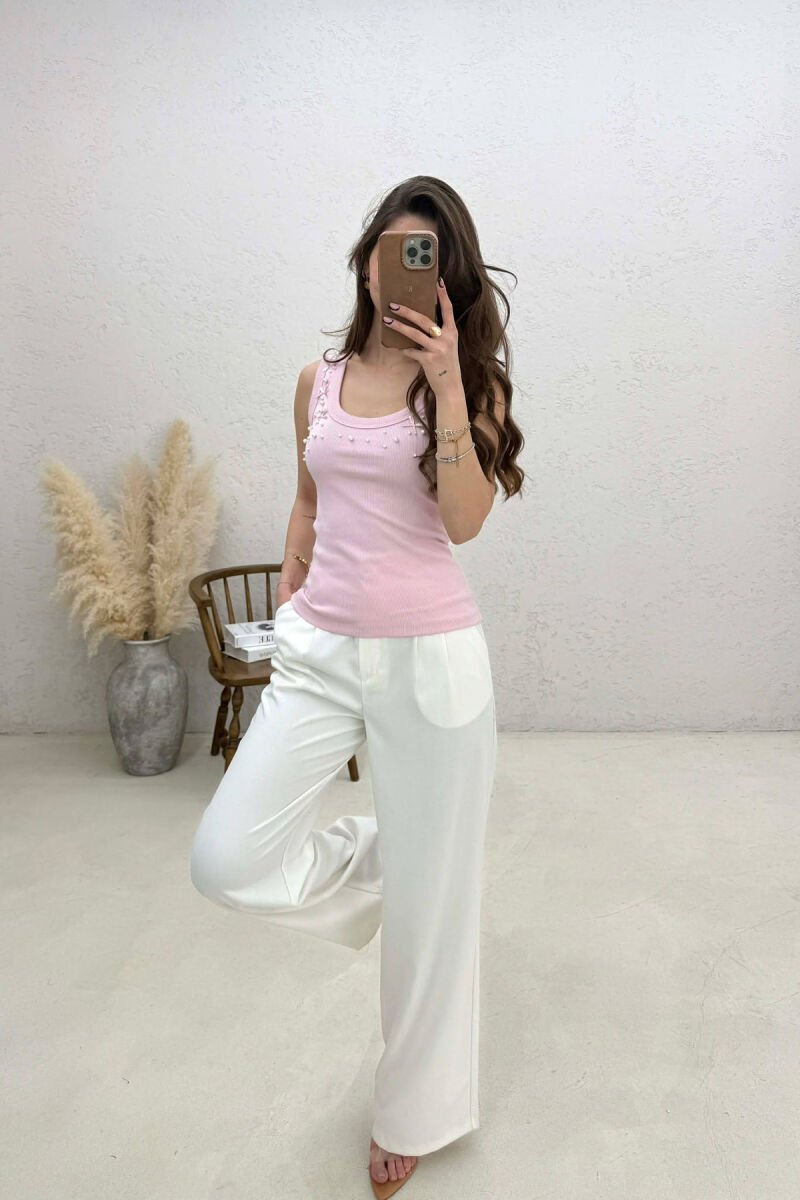 PEARLS RIBBON DETAILS WOMAN TANK TOP PINK/ROZE - 4