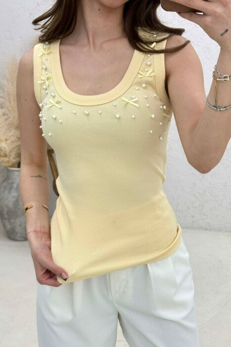 PEARLS RIBBON DETAILS WOMAN TANK TOP YELLOW/E VERDHE - 2