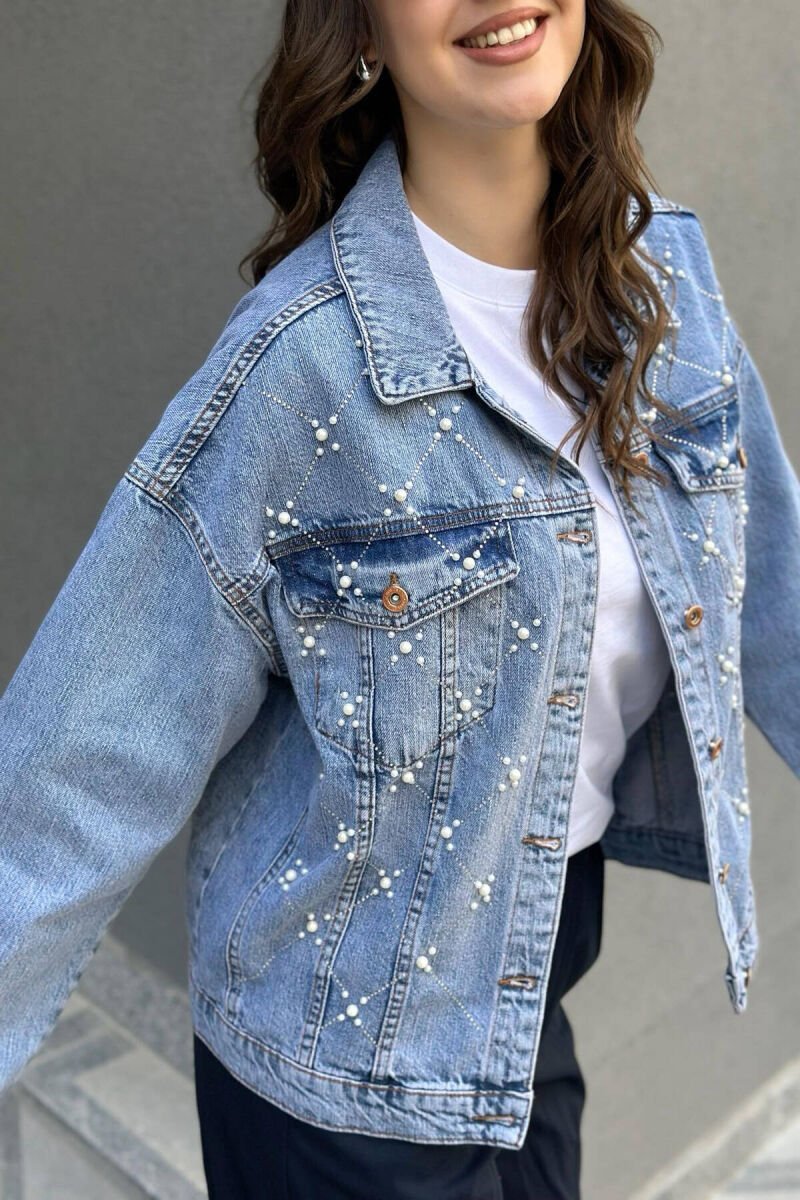 PEARLS STONES DENIM WOMAN JACKET LIGHTBLUE/BZ - 3