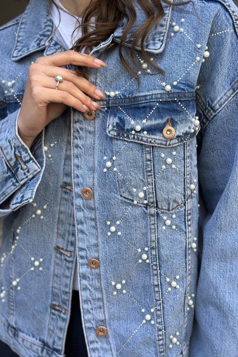 PEARLS STONES DENIM WOMAN JACKET LIGHTBLUE/BZ - 4