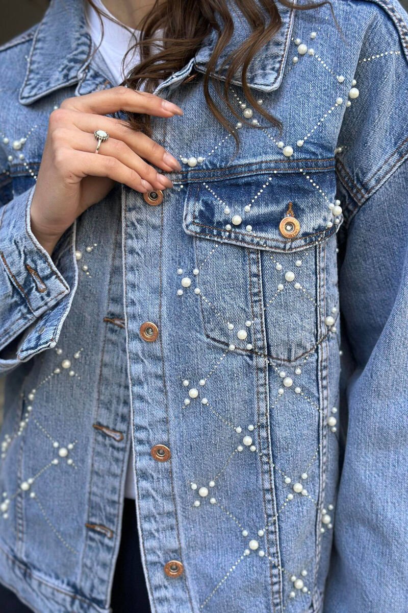 PEARLS STONES DENIM WOMAN JACKET LIGHTBLUE/BZ - 4
