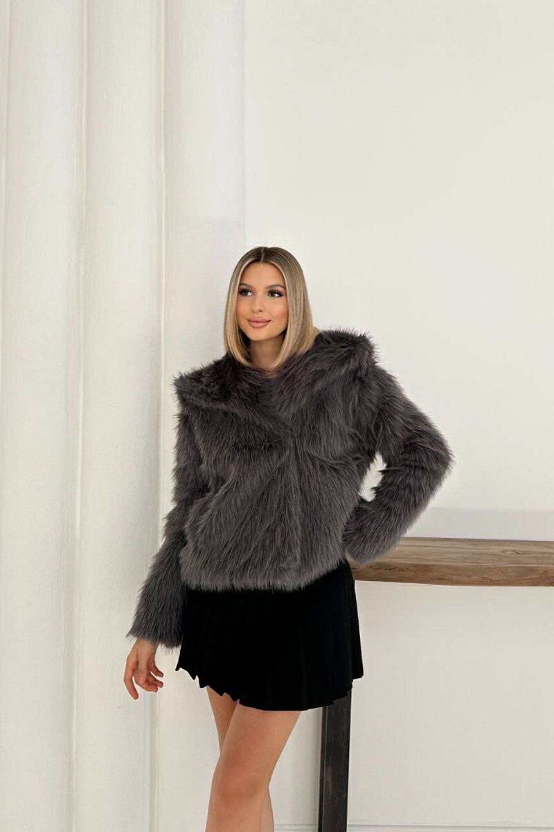 PELLUSH NJË NGJYRËSH I SHKURTËR PËR FEMRA NË NGJYRË GRI TË ERRËT - 8