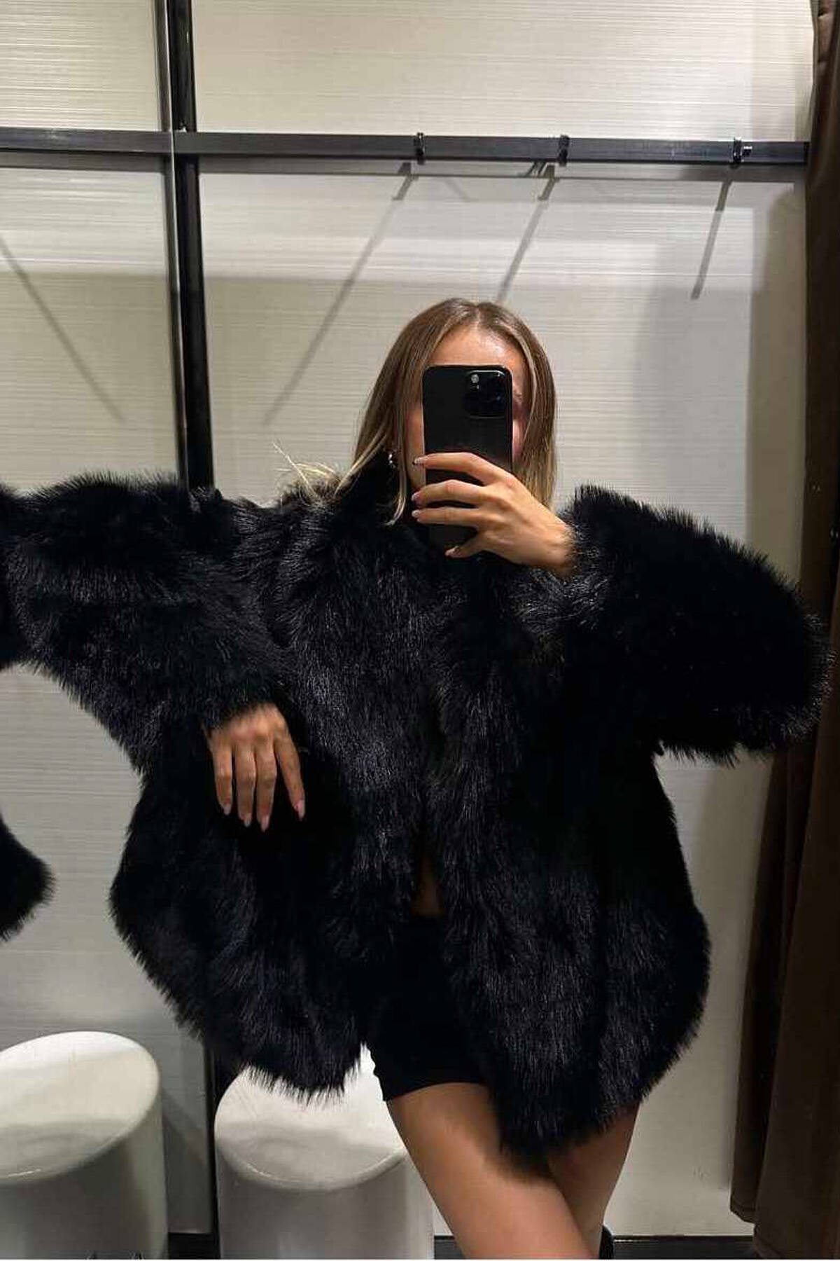 FAUX FUR WOMEN JACKET BLACK/ E ZEZE JACKETS KLAUDIO FASHION ET-2429