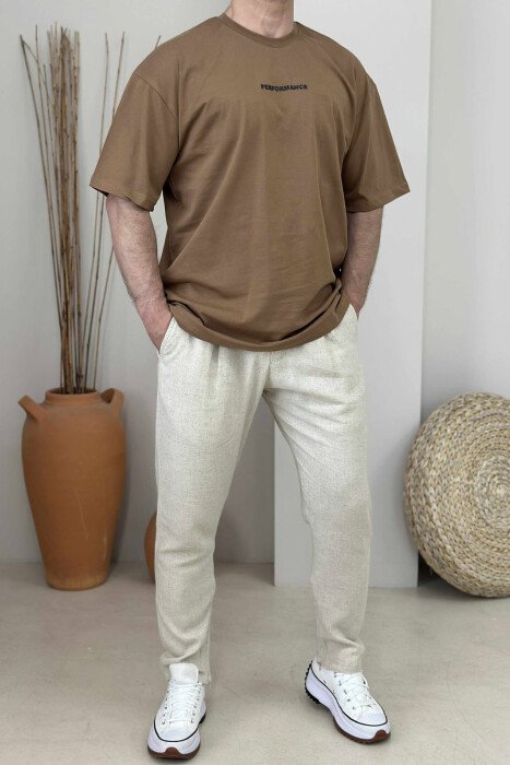 PERFORMANCE WRITTING SIMPLE MEN T-SHIRT BROWN/KAFE - 1