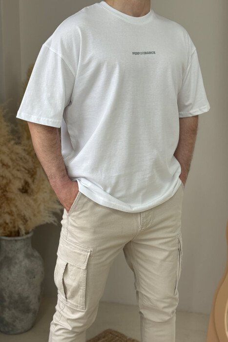 PERFORMANCE WRITTING SIMPLE MEN T-SHIRT WHITE-E BARDHE - KLAUDIO FASHION
